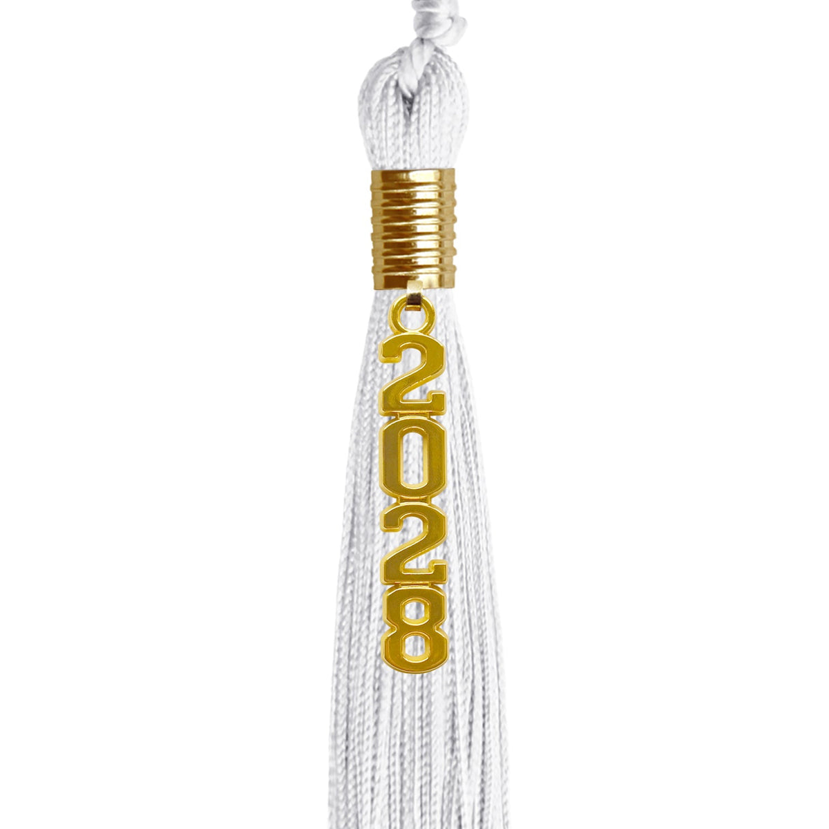 White Graduation Tassel with Gold Stacked Date Drop by Wholesale Grad Supply