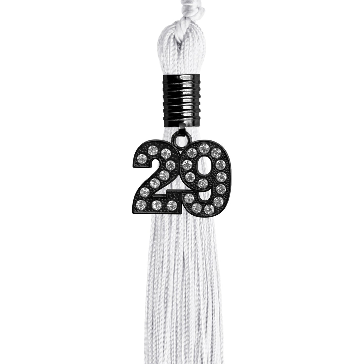White Graduation Tassel with Black Bling Charm by Endea Graduation