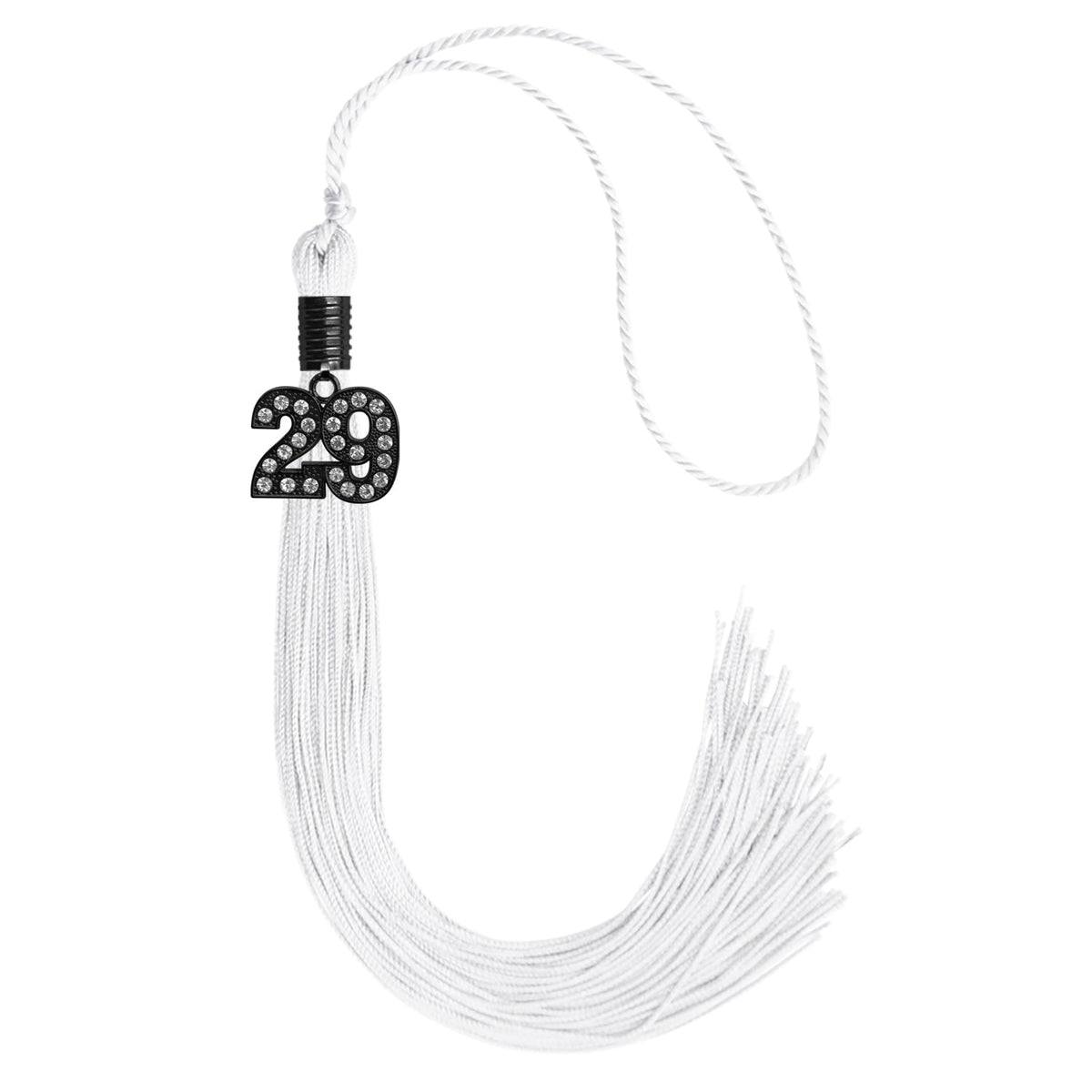 White Graduation Tassel with Black Bling Charm by Endea Graduation