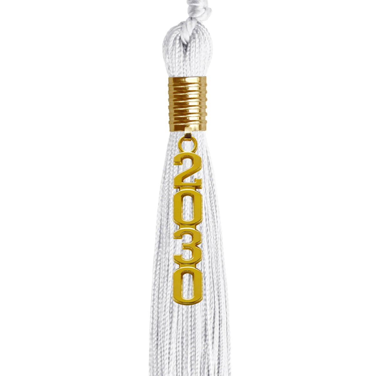 White Graduation Tassel with Gold Stacked Date Drop by Wholesale Grad Supply
