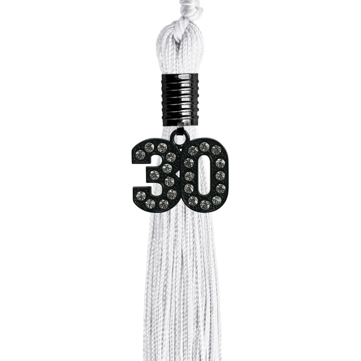 White Graduation Tassel with Black Bling Charm by Endea Graduation