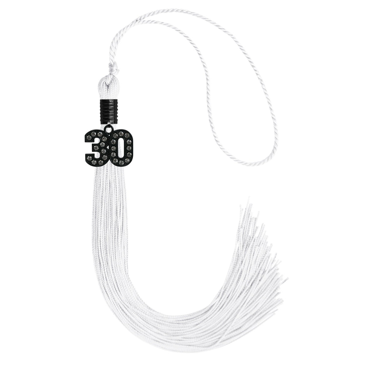White Graduation Tassel with Black Bling Charm by Endea Graduation