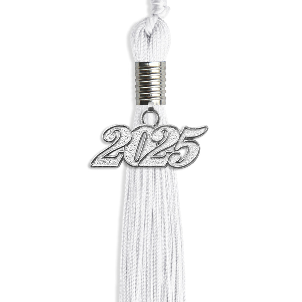 White Graduation Tassel with Silver Date Drop