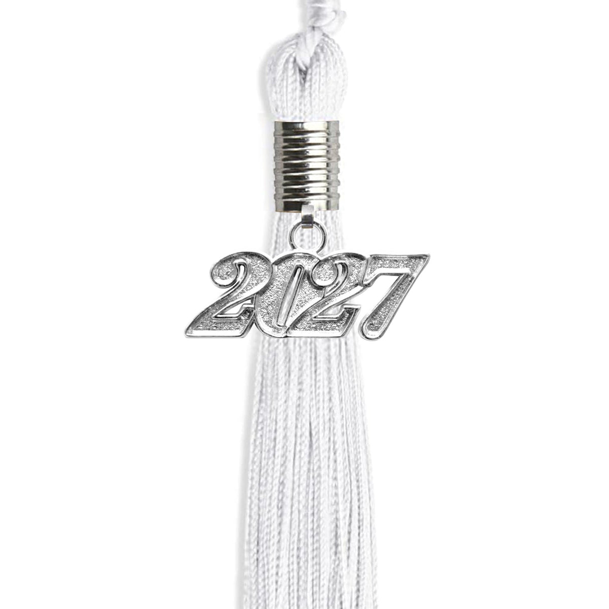 White Graduation Tassel with Silver Date Drop by Wholesale Grad Supply