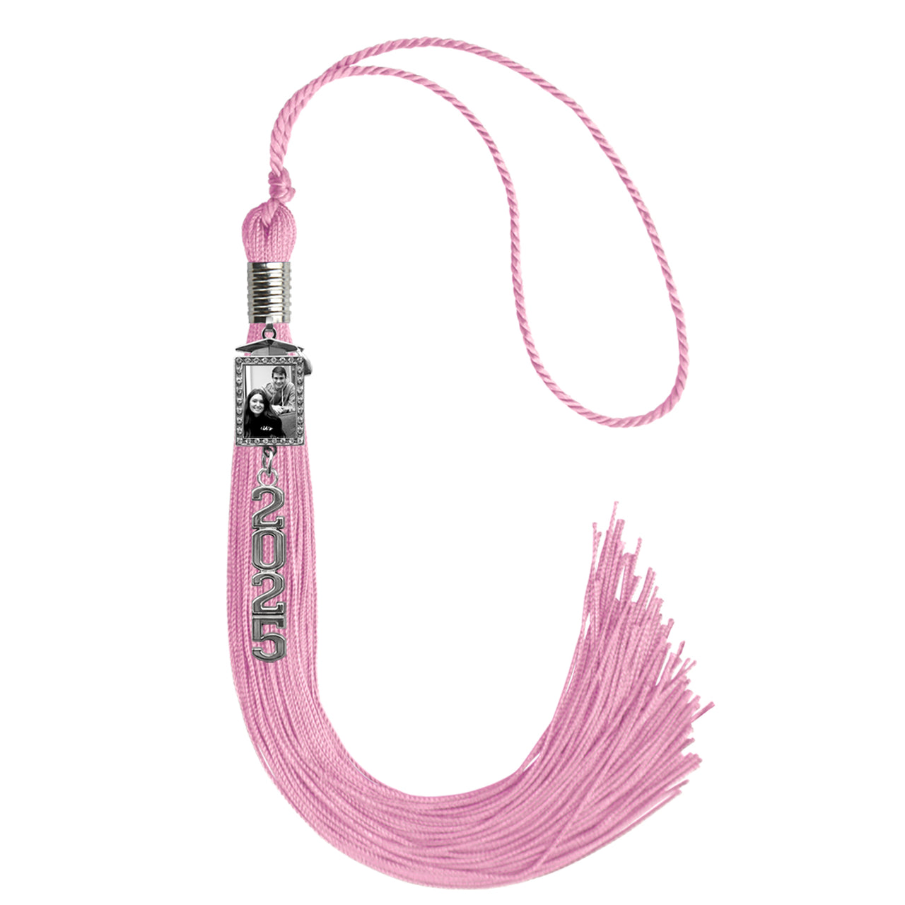 Pink Tassel with Photo Frame Charm and Stacked Date Drop
