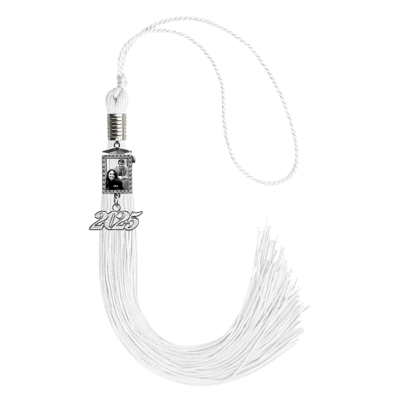 White Tassel with Photo Frame Charm and Year Date Drop