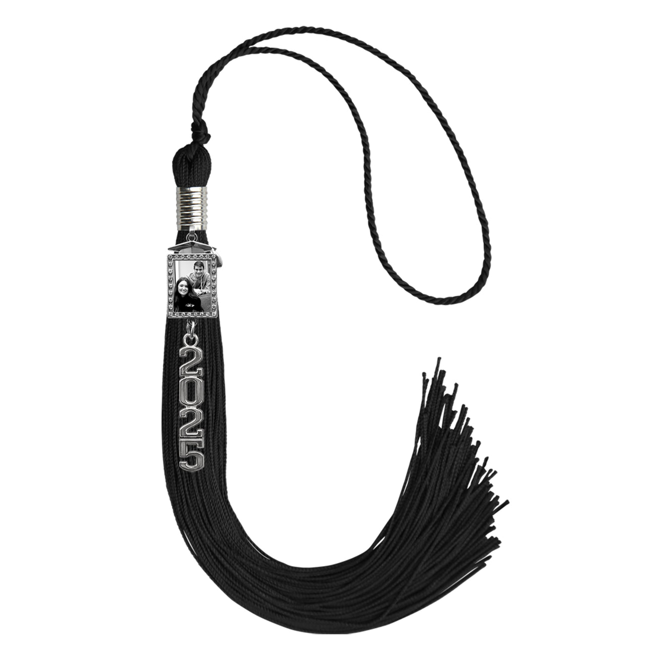 Black Tassel with Photo Frame Charm and Stacked Date Drop