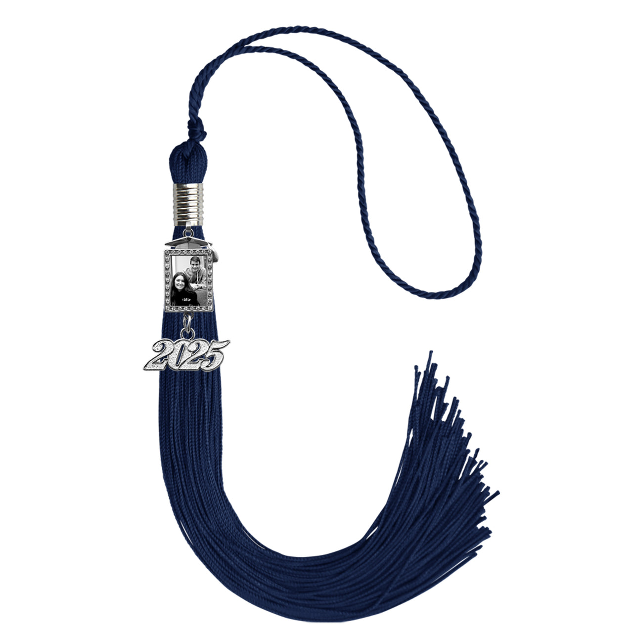 Navy Blue Tassel with Photo Frame Charm and Year Date Drop