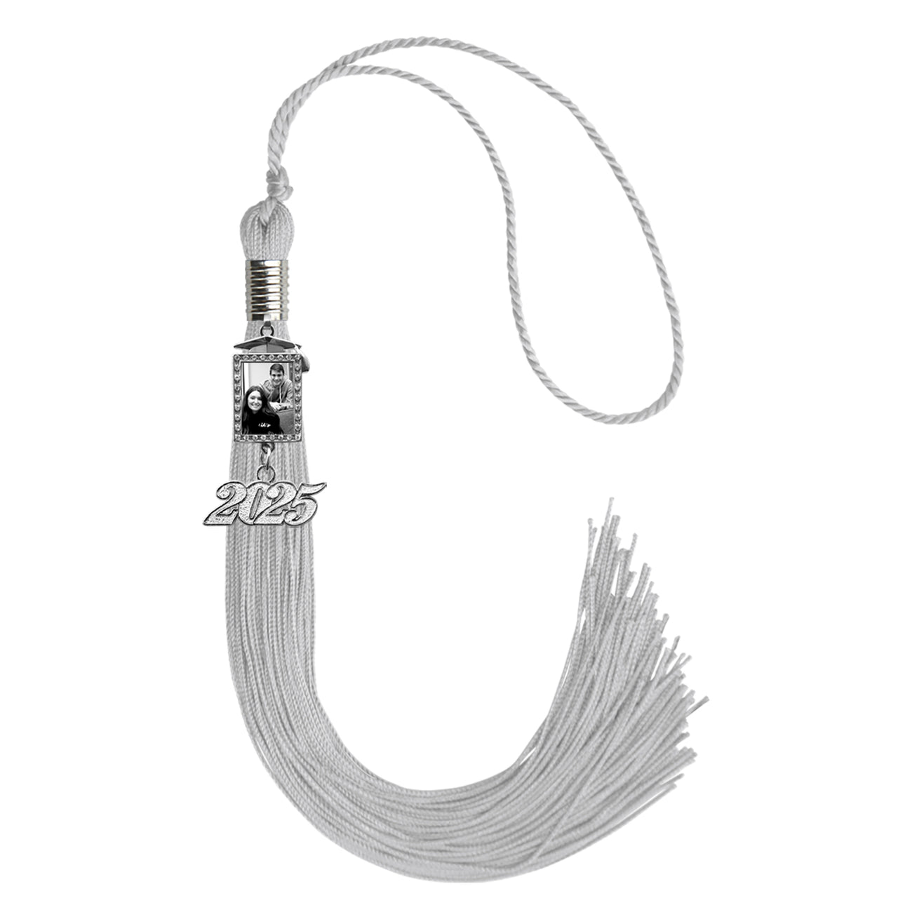 Silver Tassel with Photo Frame Charm and Year Date Drop