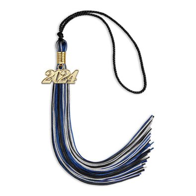 Black/Royal Blue/Silver Mixed Color Graduation Tassel With Gold Date Drop
