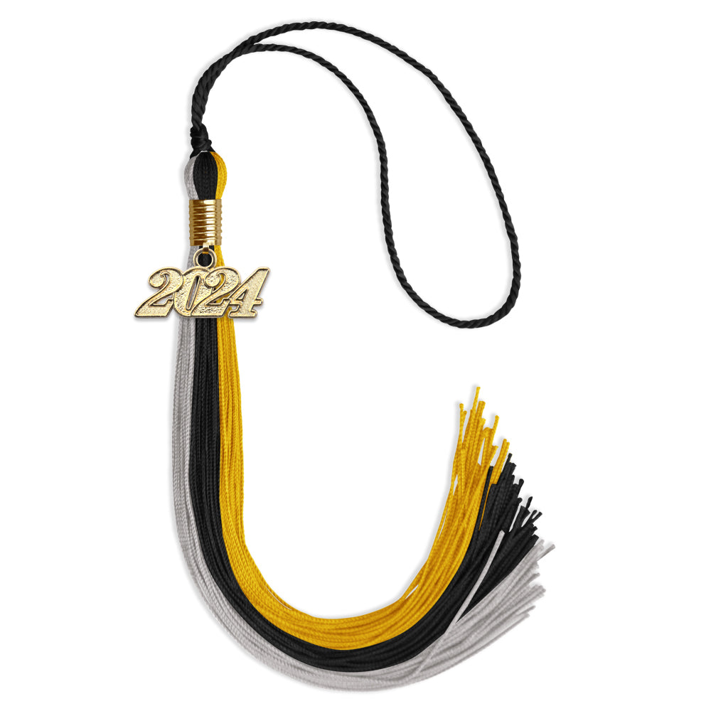 Black/Grey/Gold Graduation Tassel with Gold Date Drop