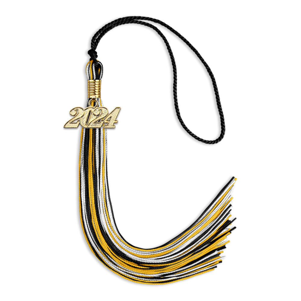 Black/Gold/White Mixed Color Graduation Tassel with Gold Date Drop