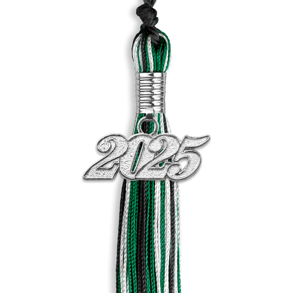 Black/Green/White Mixed Color Graduation Tassel with Silver Date Drop