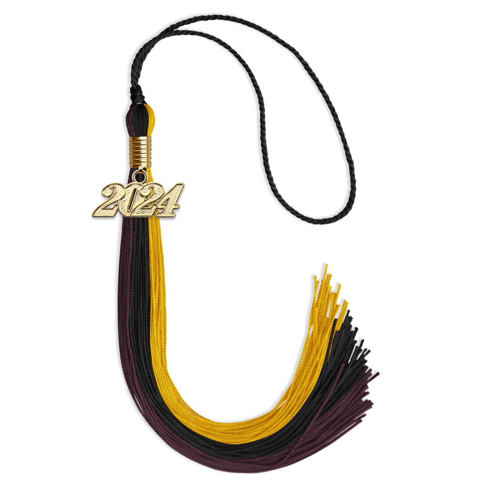 Black/Gold/Maroon Graduation Tassel with Gold Date Drop