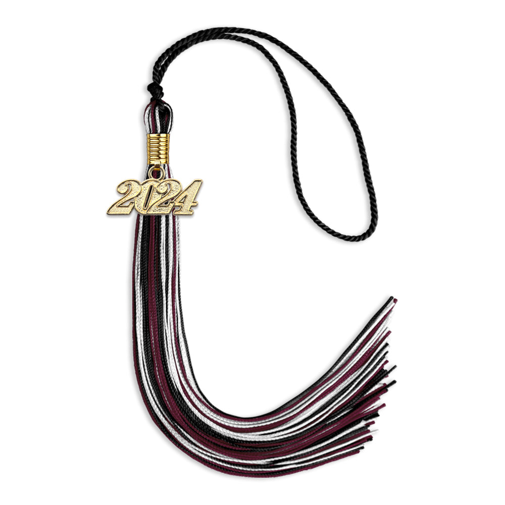 Black/Maroon/White Mixed Color Graduation Tassel with Gold Date Drop