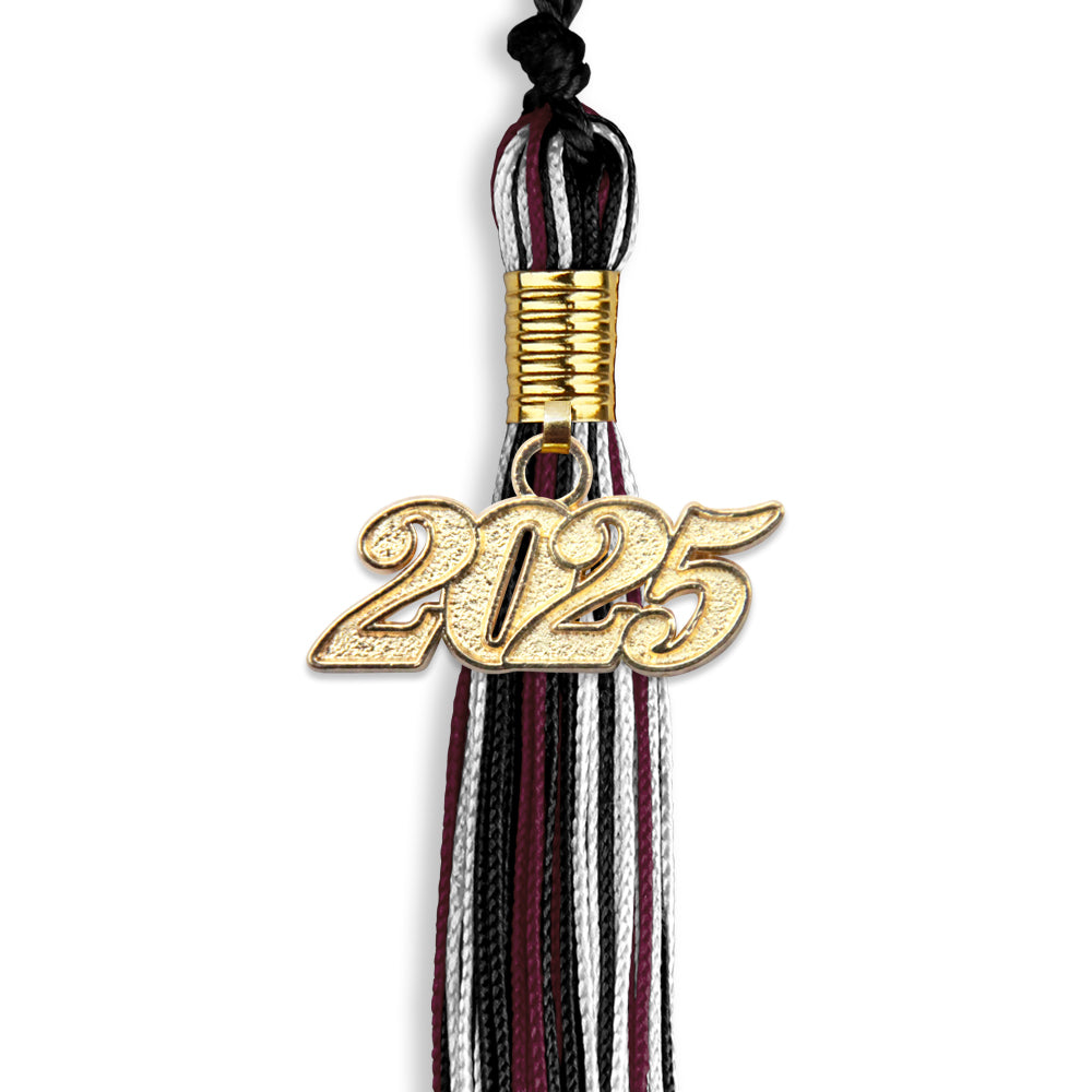 Black/Maroon/White Mixed Color Graduation Tassel with Gold Date Drop