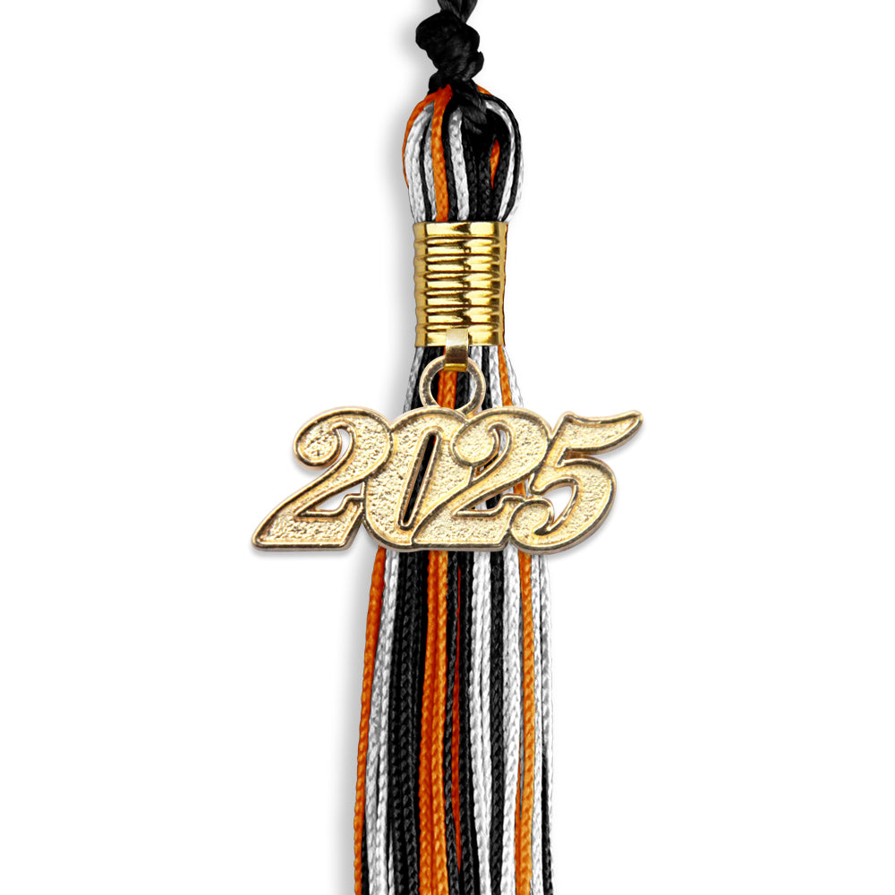Black/Orange/White Mixed Color Graduation Tassel with Gold Date Drop