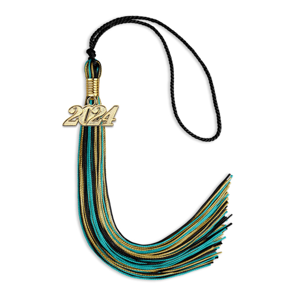 Black/Peacock/Antique Gold Mixed Color Graduation Tassel with Gold Date Drop