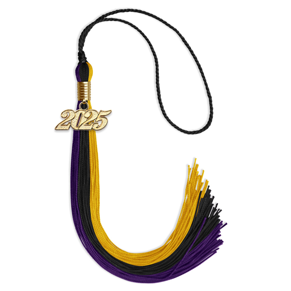 Black/Purple/Gold Graduation Tassel with Gold Date Drop