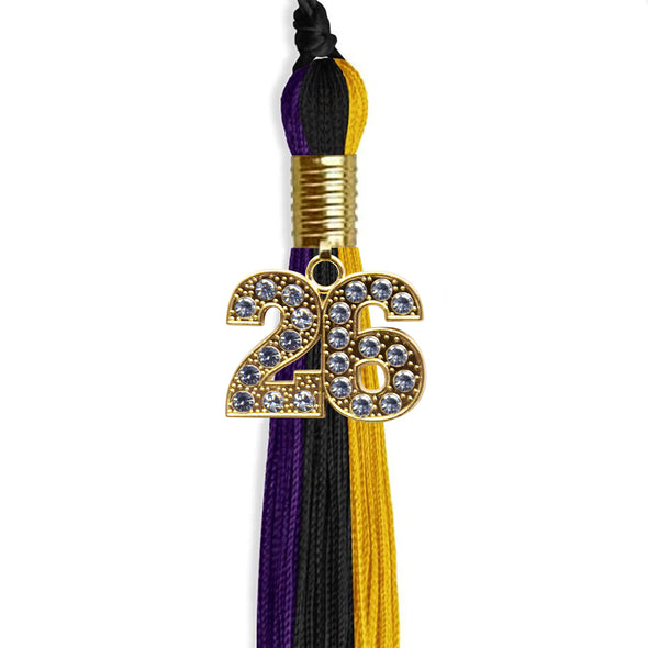 Black/Purple/Gold Graduation Tassel With Gold Date Drop