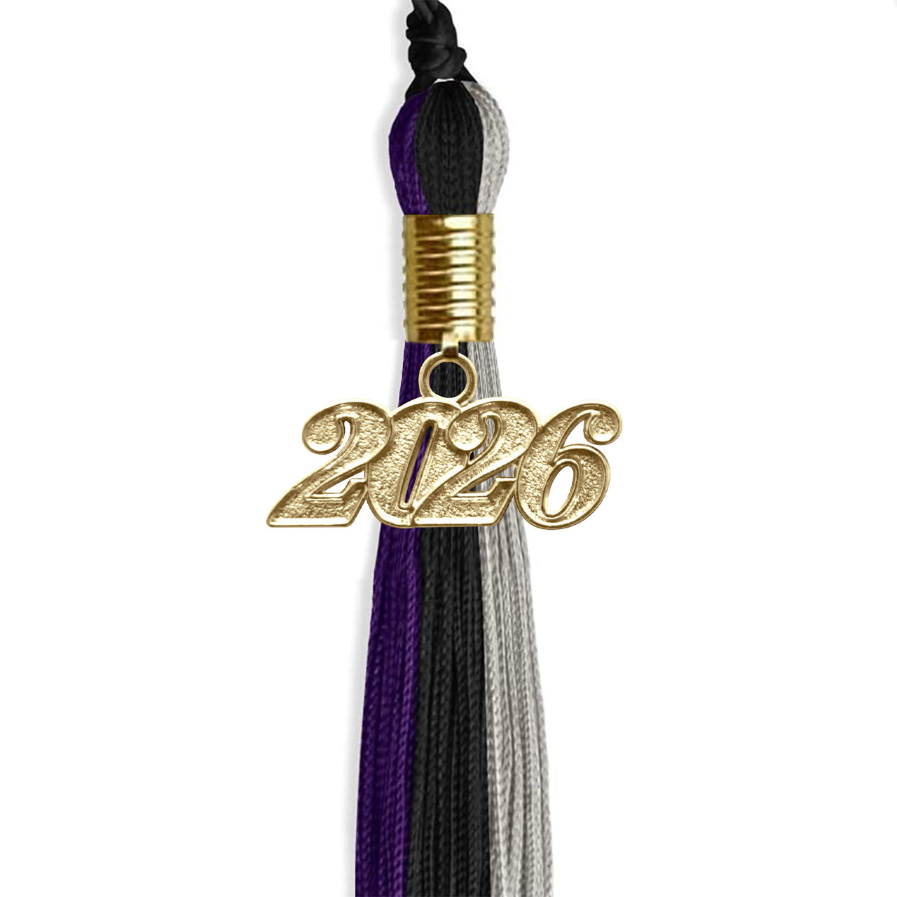 Black/Purple/Grey Graduation Tassel with Gold Date Drop