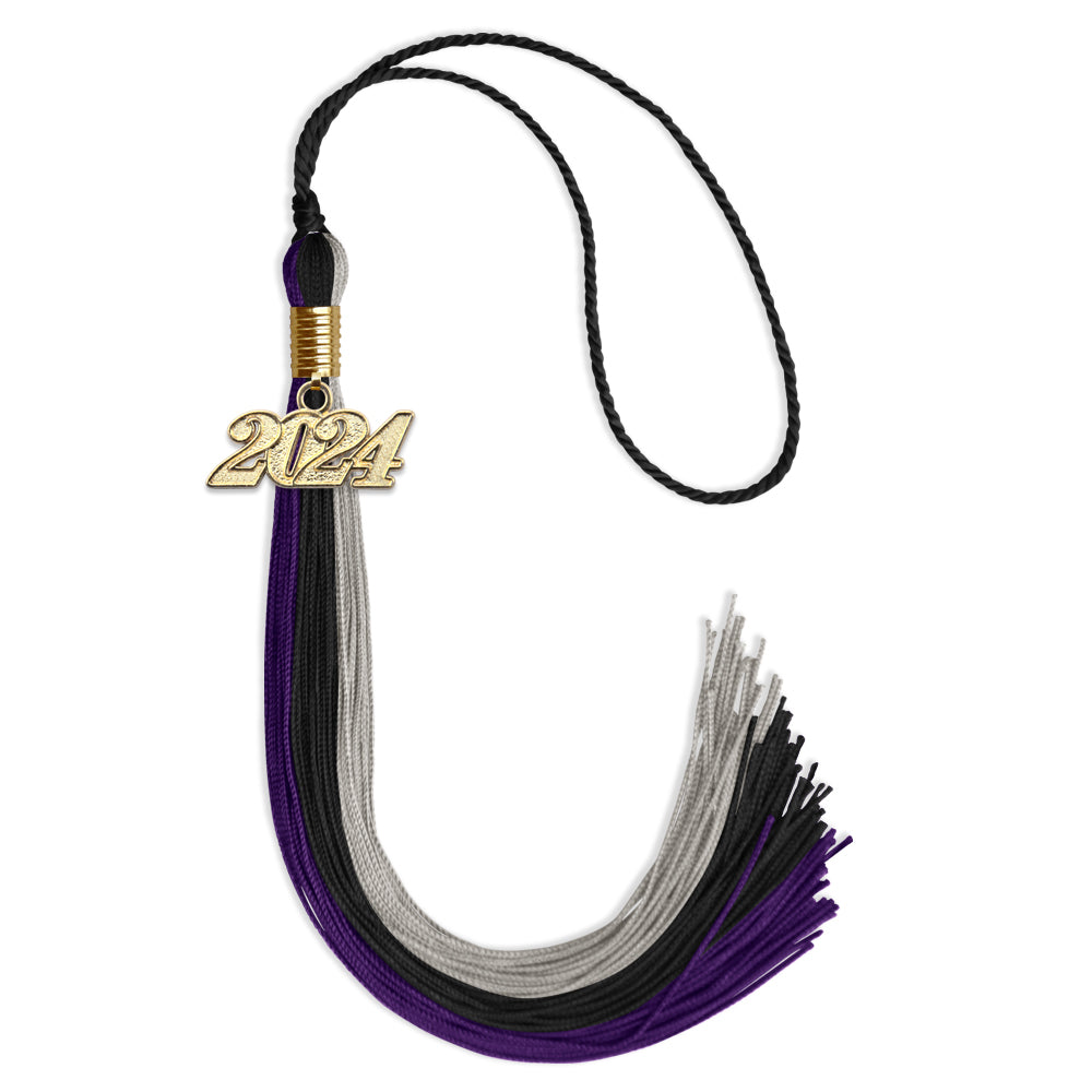 Black/Purple/Grey Graduation Tassel with Gold Date Drop