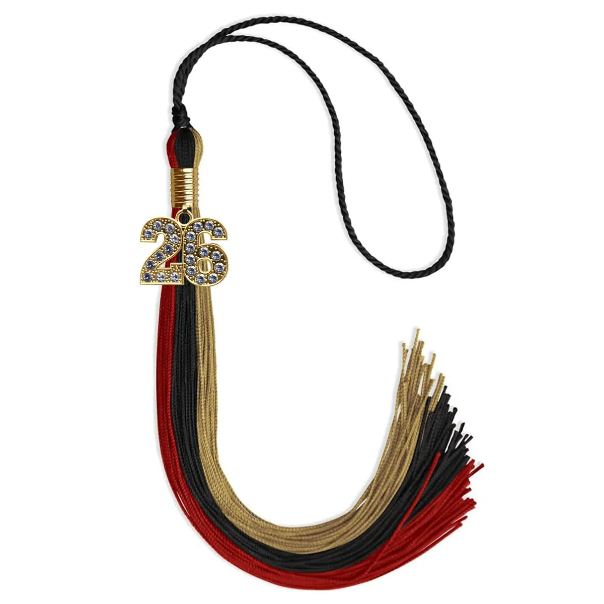 Black/Red/Antique Gold Graduation Tassel with Gold Bling Charm by Endea Graduation