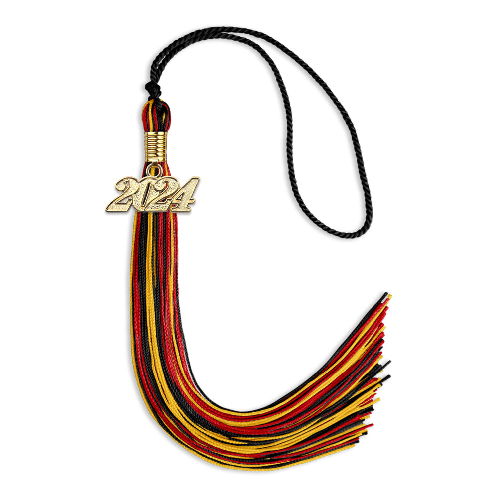 Black/Red/Gold Mixed Color Graduation Tassel with Gold Date Drop