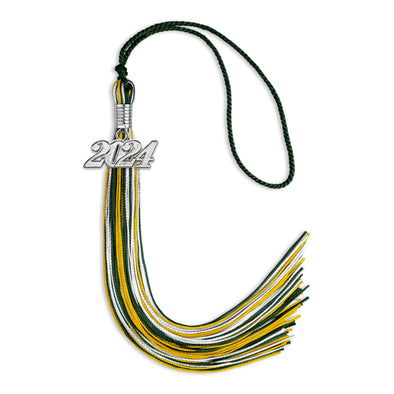 Hunter Green/Gold/White Mixed Color Graduation Tassel With Silver Date Drop
