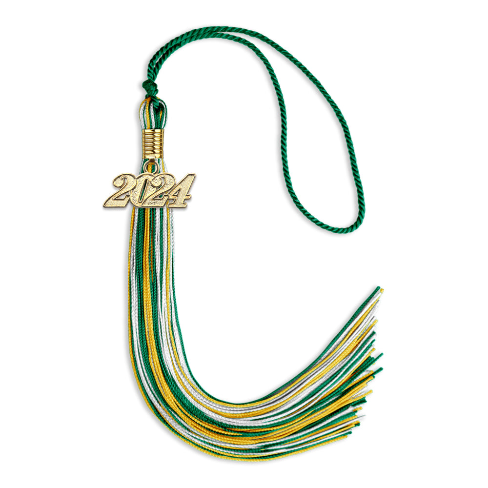 Green/Gold/White Mixed Color Graduation Tassel with Gold Date Drop