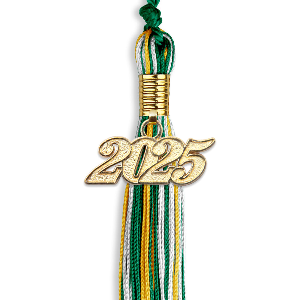 Green/Gold/White Mixed Color Graduation Tassel with Gold Date Drop