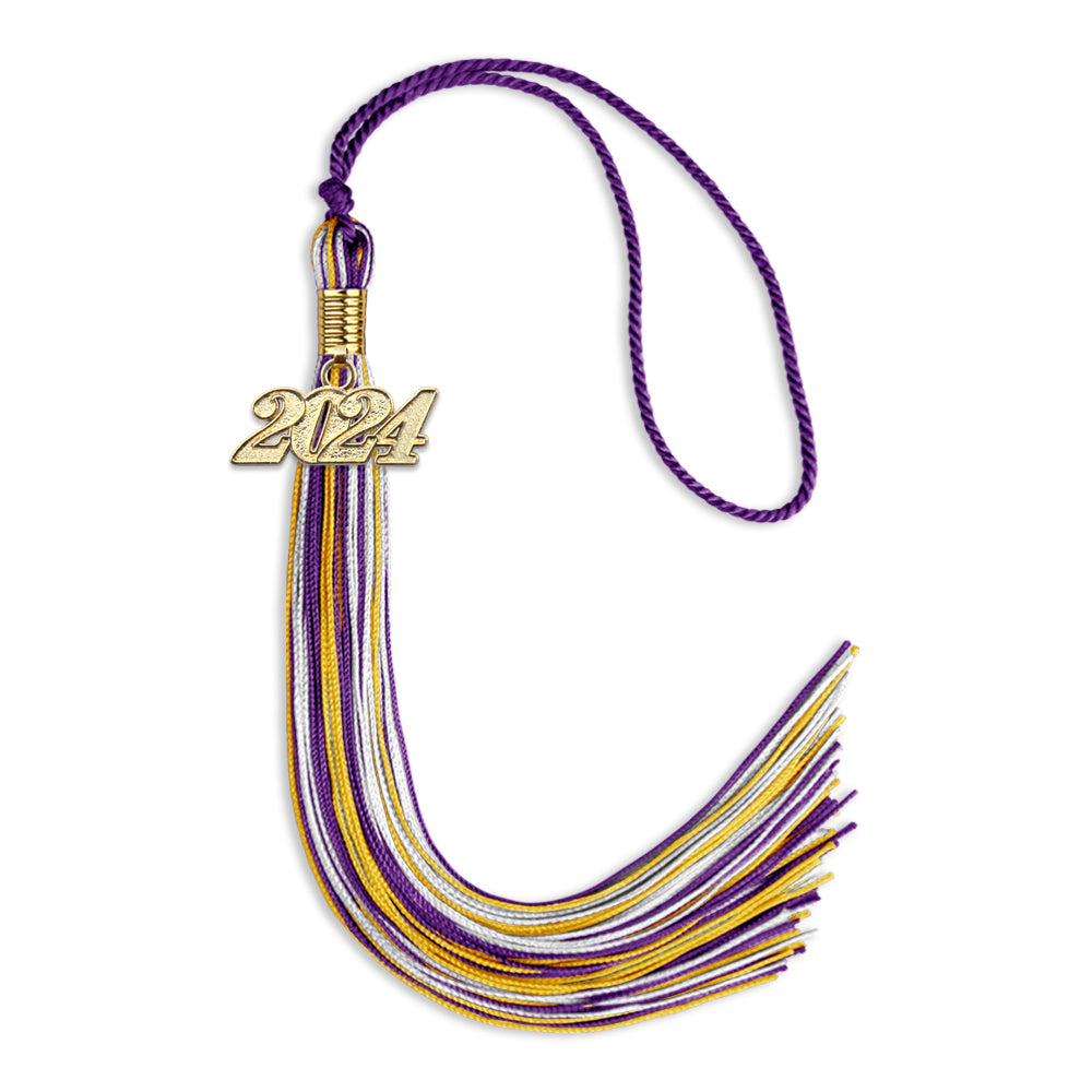 Purple/Gold/White Mixed Color Graduation Tassel with Gold Date Drop