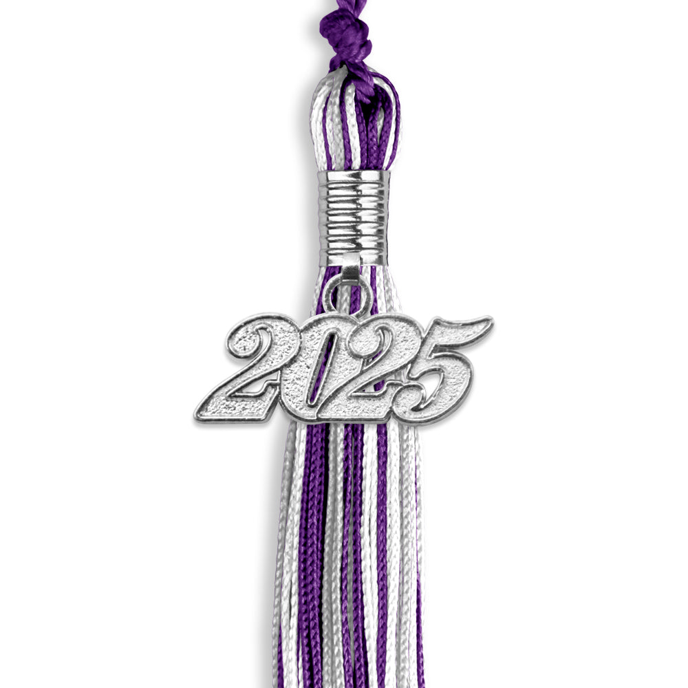 Purple/Silver/White Mixed Color Graduation Tassel with Silver Date Drop