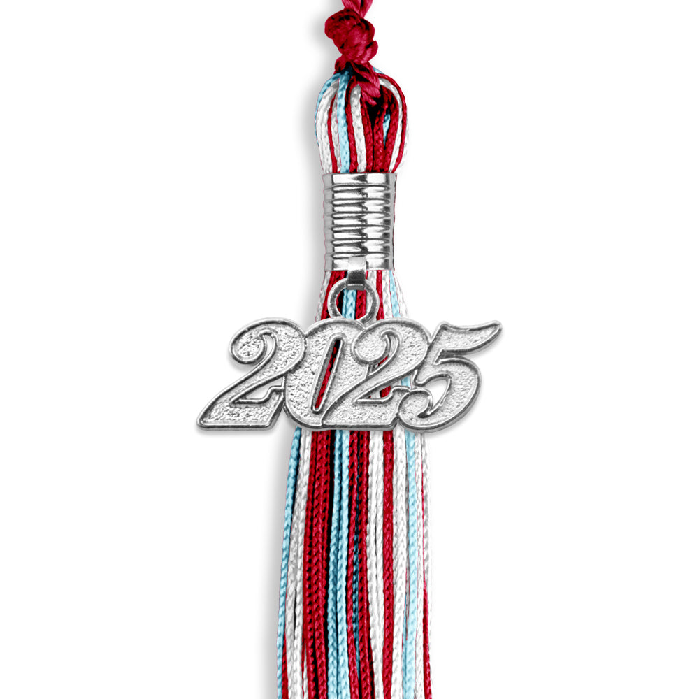 Red/Light Blue/White Mixed Color Graduation Tassel with Silver Date Drop