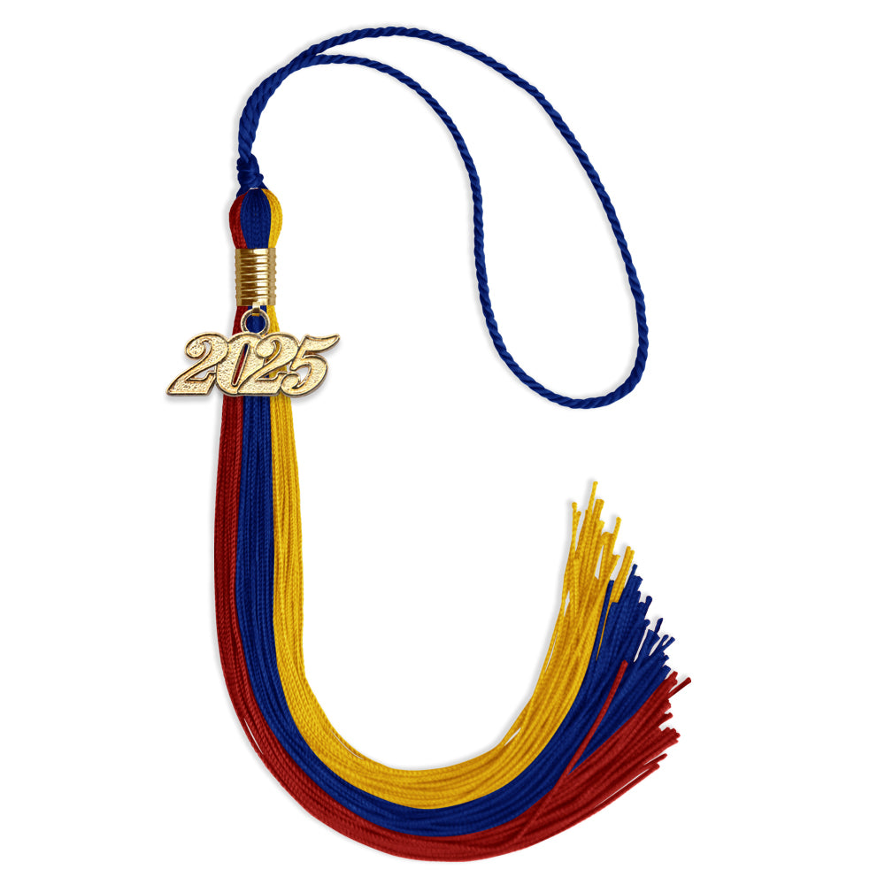 Royal Blue/Red/Gold Graduation Tassel with Gold Date Drop