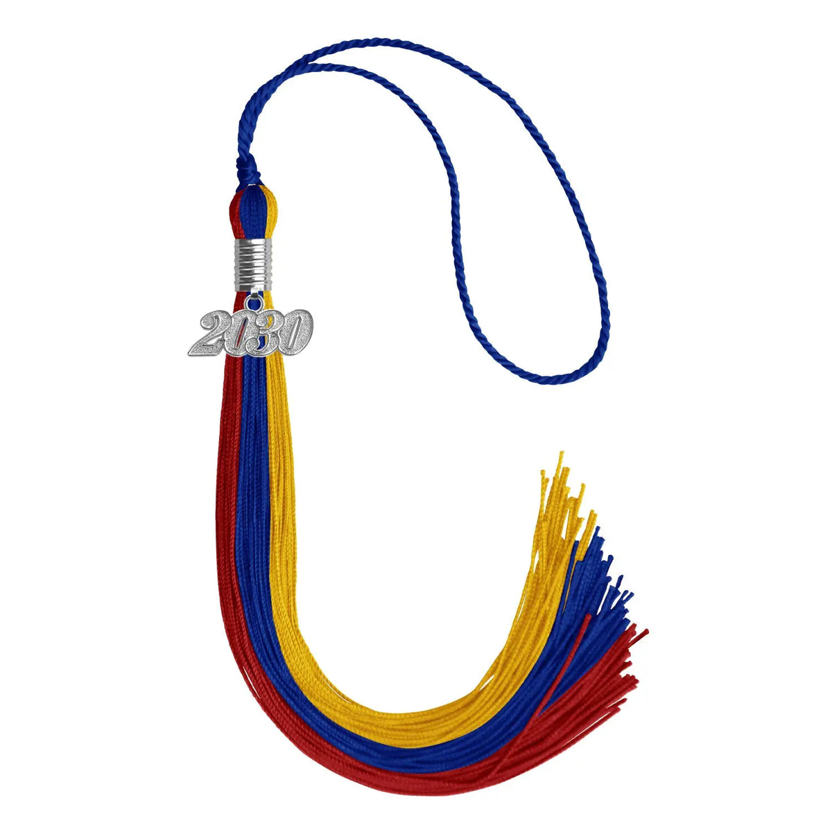 Royal Blue/Red/Gold Graduation Tassel with Silver Date Drop by Endea Graduation