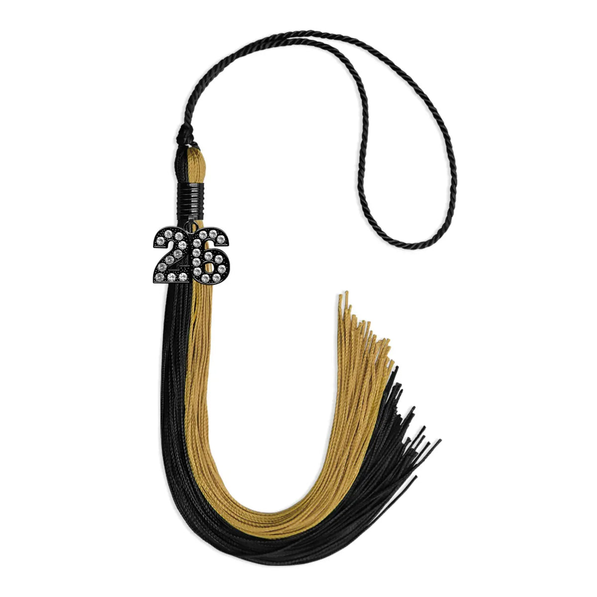 Black/Antique Gold Graduation Tassel with Black Bling Charm by Endea Graduation