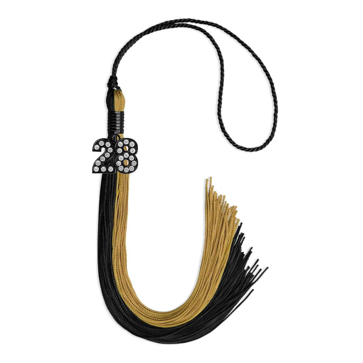 Black/Antique Gold Graduation Tassel with Black Bling Charm by Endea Graduation