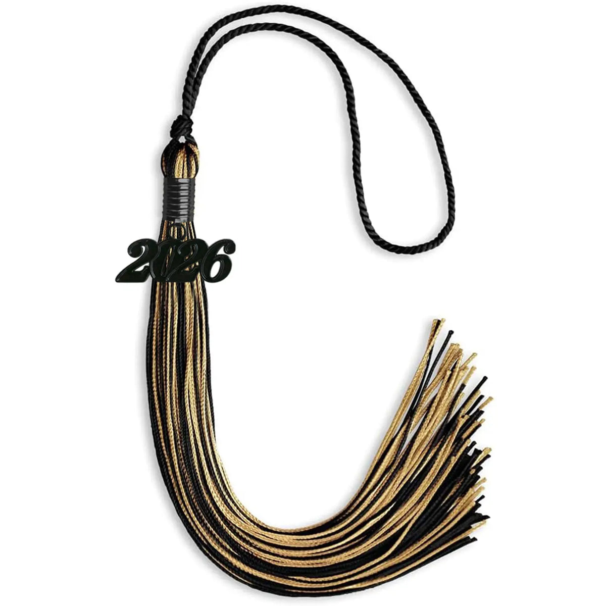 Black/Antique Gold Mixed Color Graduation Tassel with Black Date Drop by Endea Graduation