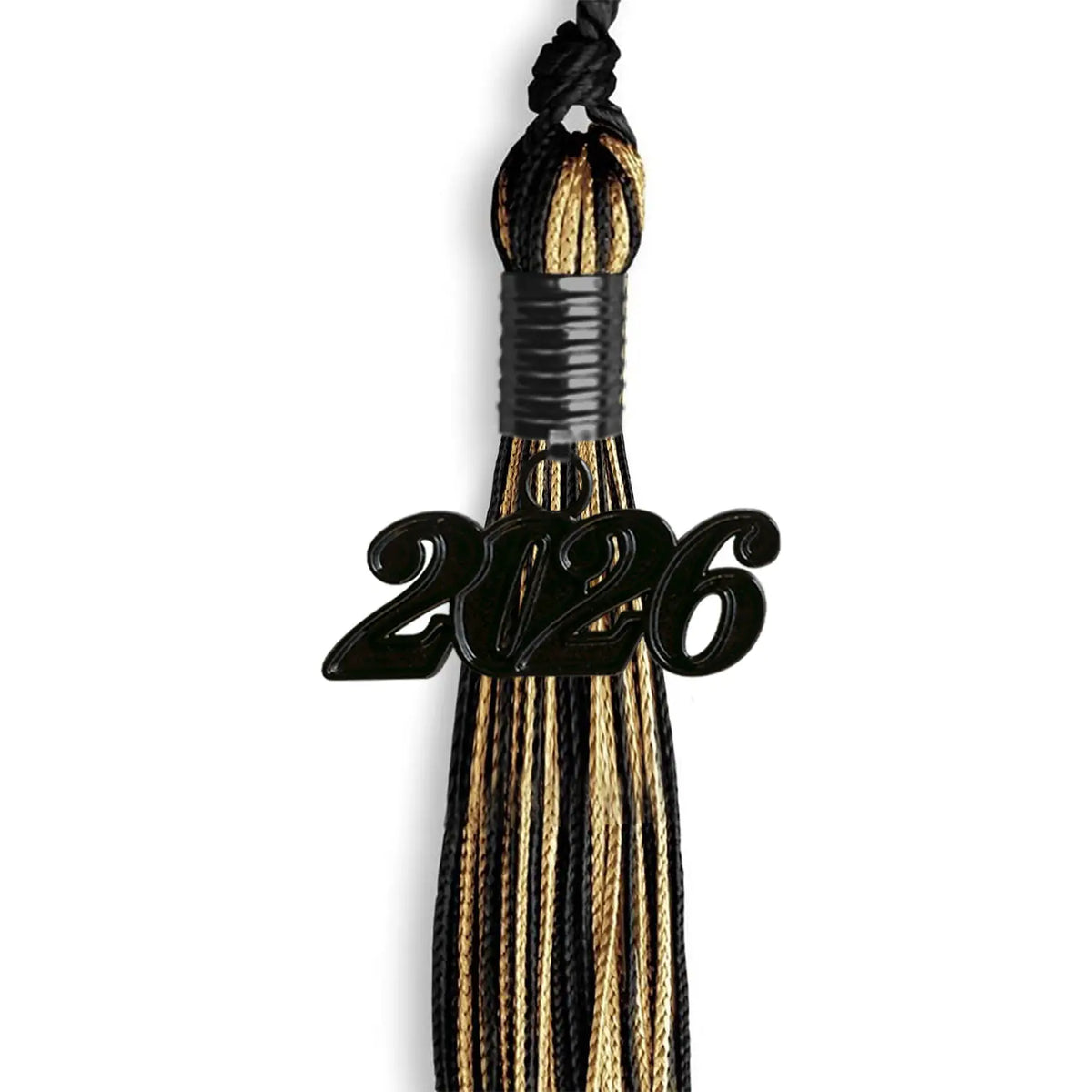 Black/Antique Gold Mixed Color Graduation Tassel with Black Date Drop by Endea Graduation