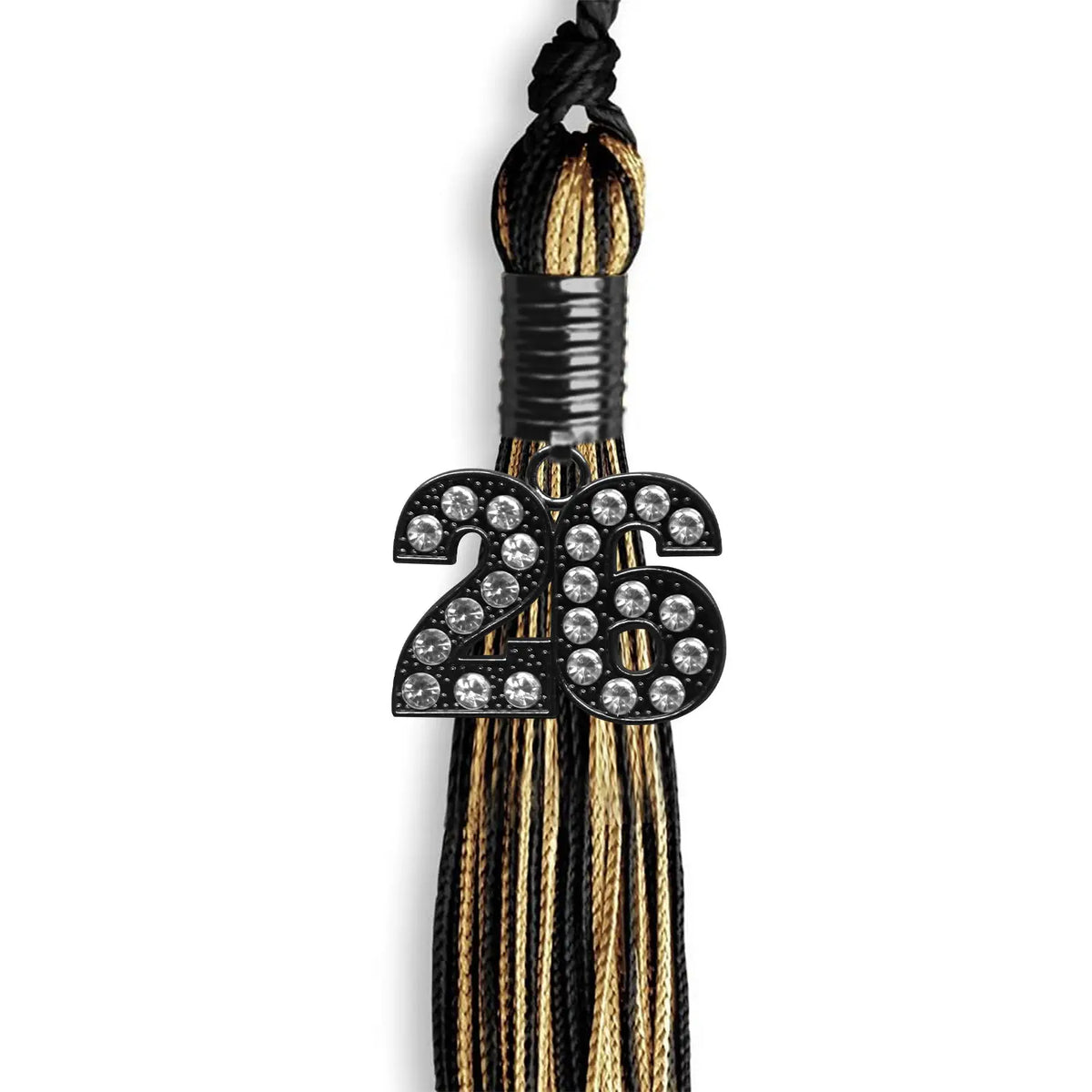Black/Antique Gold Mixed Color Graduation Tassel with Black Bling Charm by Endea Graduation