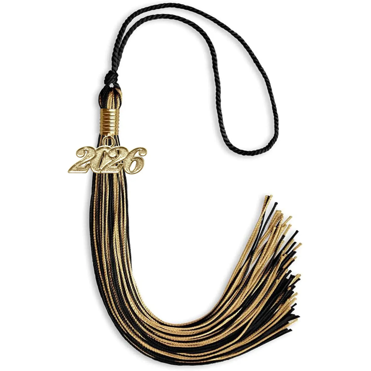 Black/Antique Gold Mixed Color Graduation Tassel with Gold Date Drop by Endea Graduation