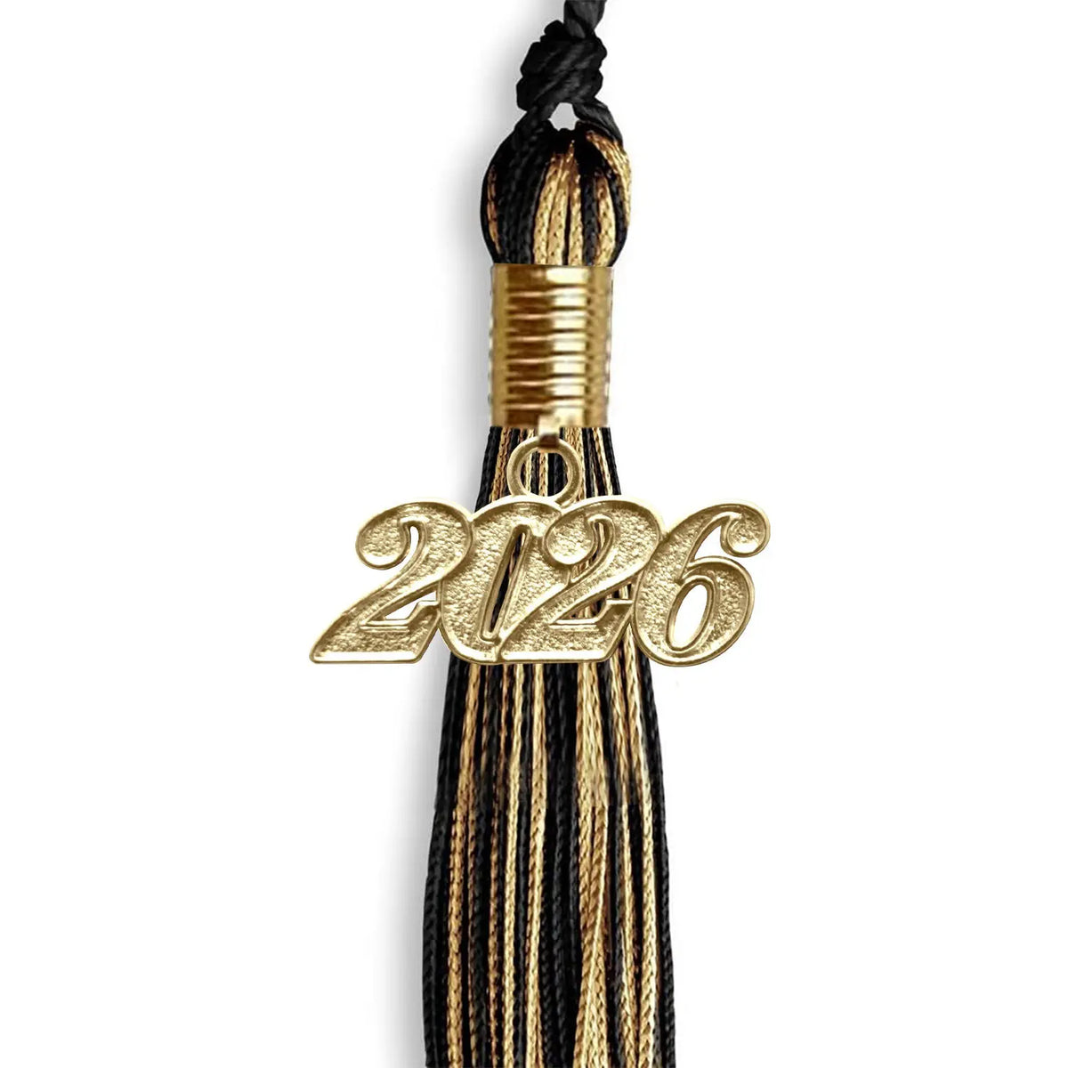 Black/Antique Gold Mixed Color Graduation Tassel with Gold Date Drop by Endea Graduation