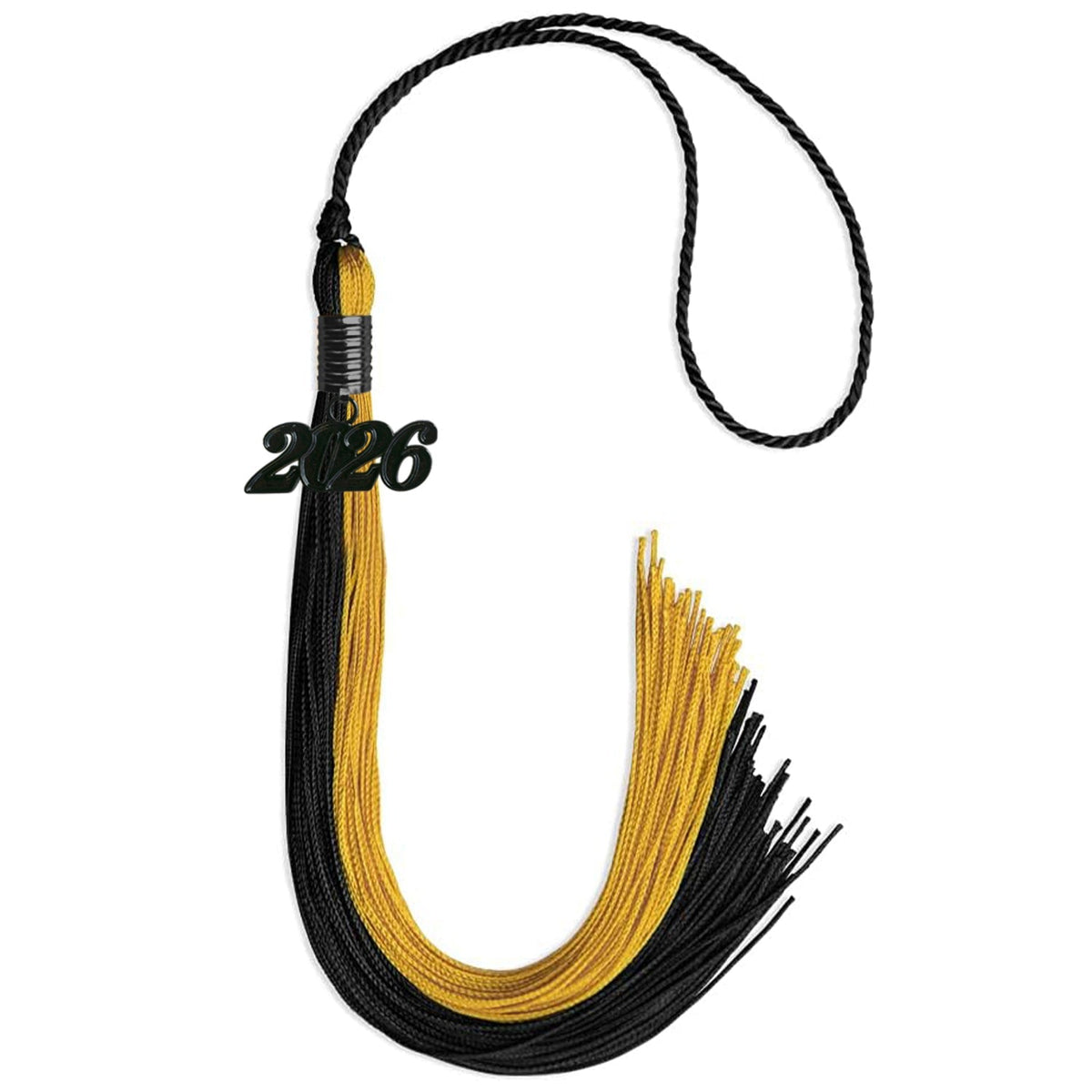 Black/Bright Gold Graduation Tassel with Black Date Drop by Endea Graduation