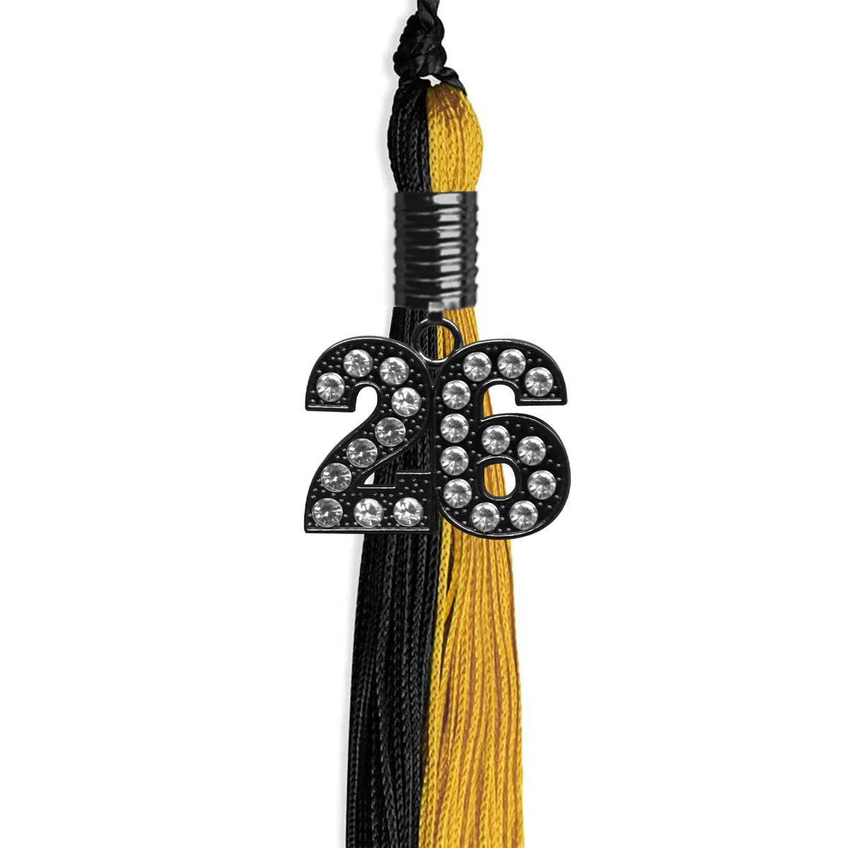 Black/Bright Gold Graduation Tassel with Black Bling Charm by Endea Graduation