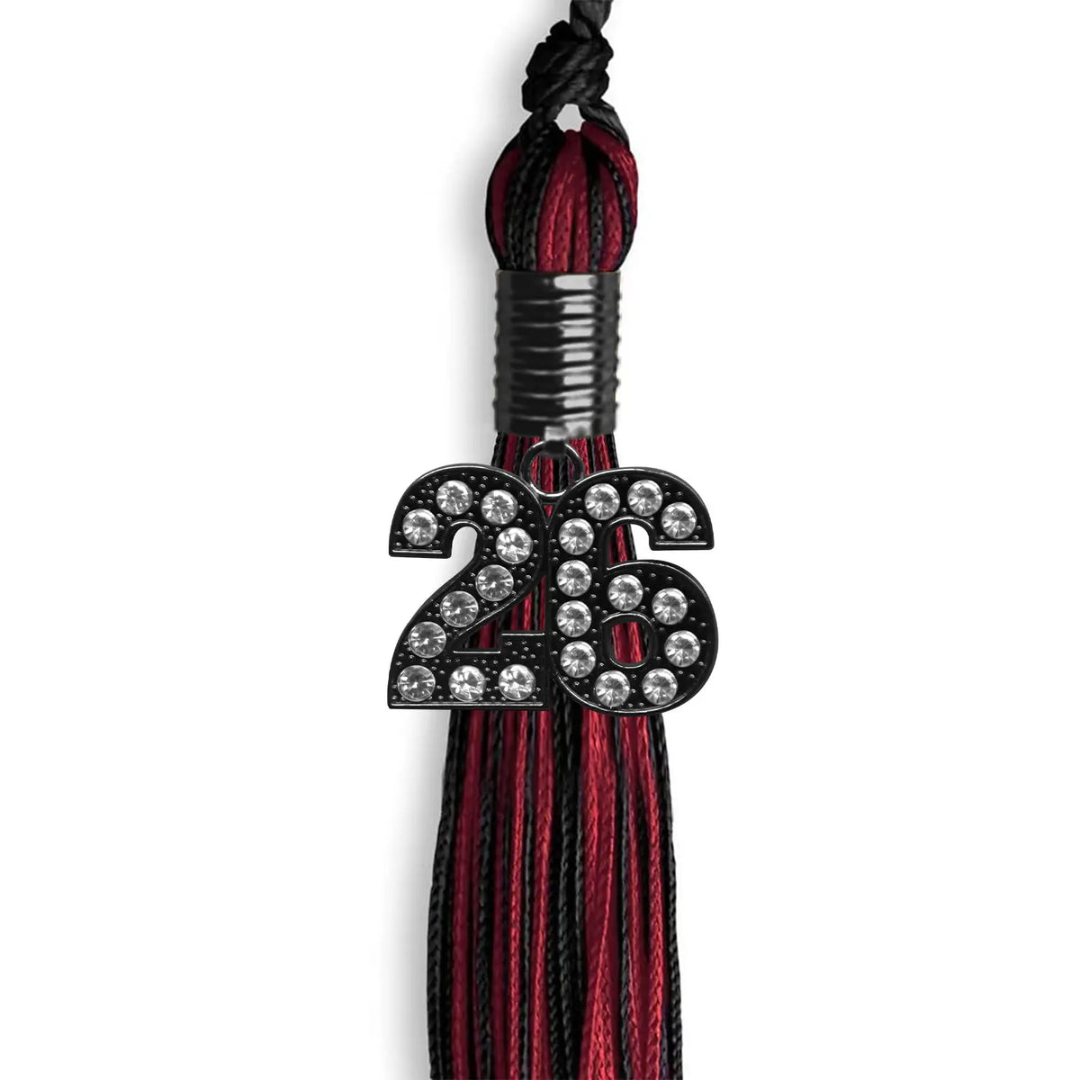 Black/Cardinal Mixed Color Graduation Tassel with Black Bling Charm by Endea Graduation