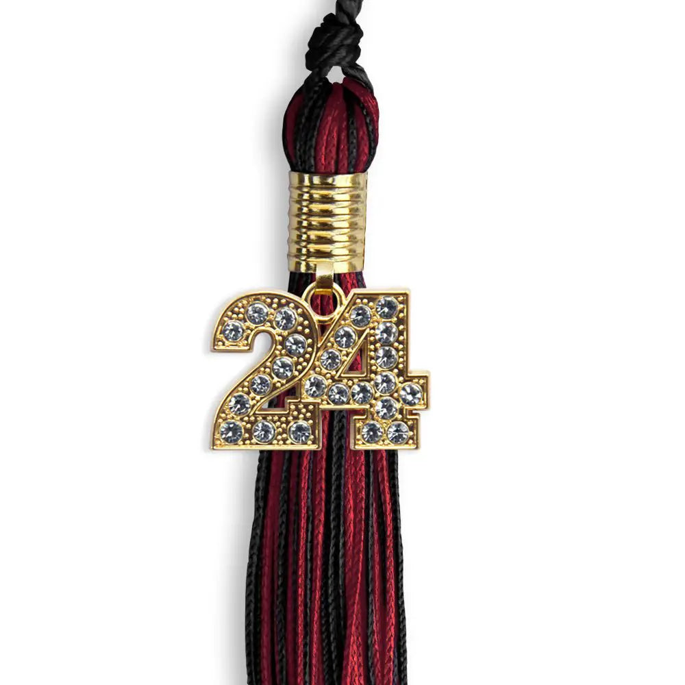 Black/Cardinal Mixed Color Graduation Tassel with Gold Bling Charm by Endea Graduation