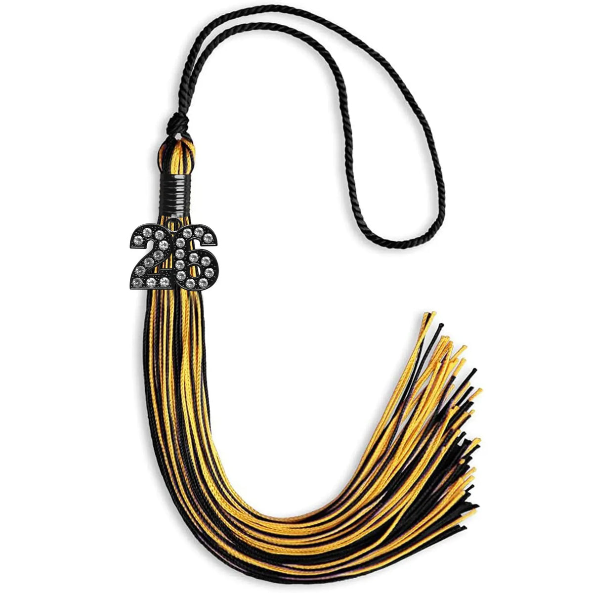 Black/Gold Mixed Color Graduation Tassel with Black Bling Charm by Endea Graduation