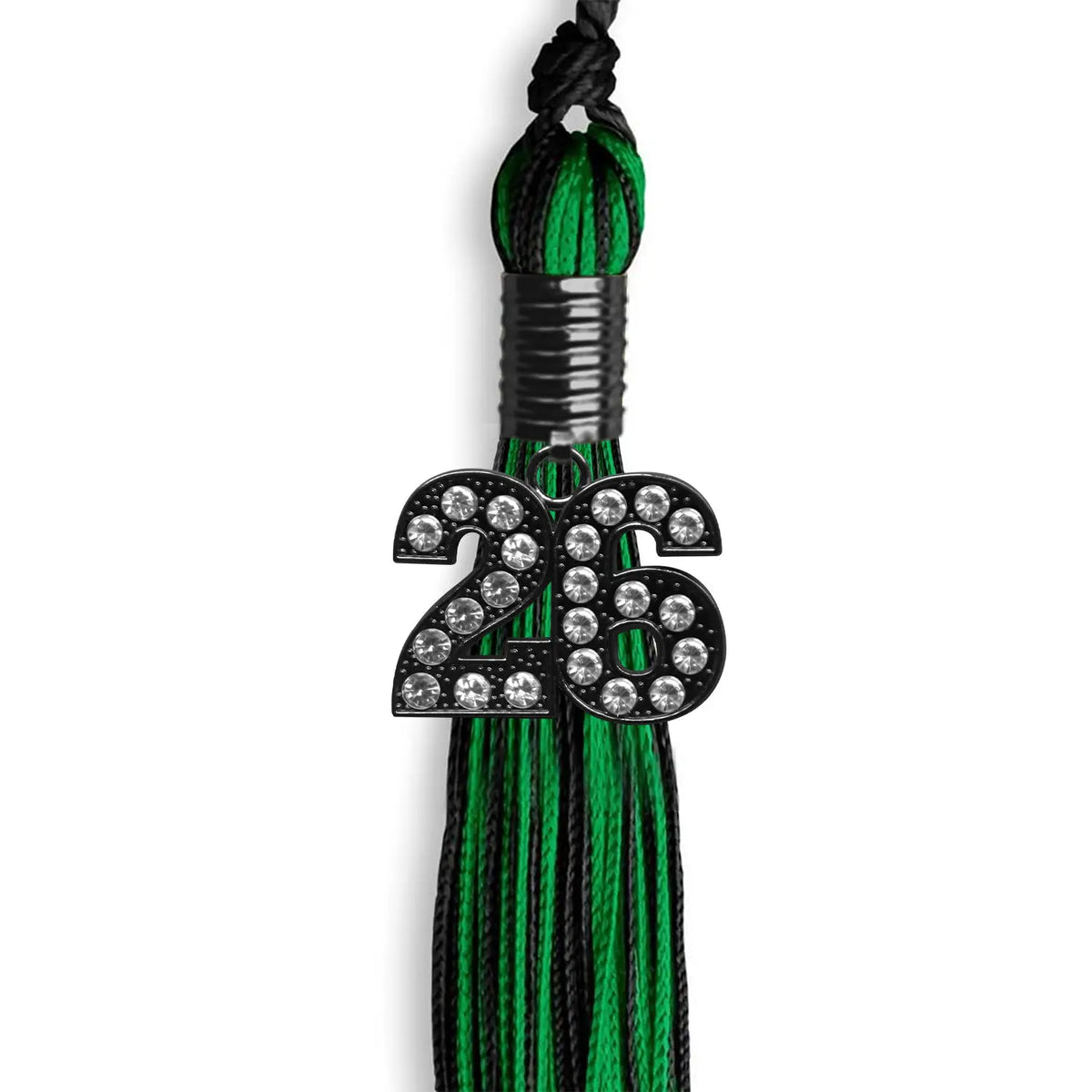Black/Green Mixed Color Graduation Tassel with Black Bling Charm by Endea Graduation