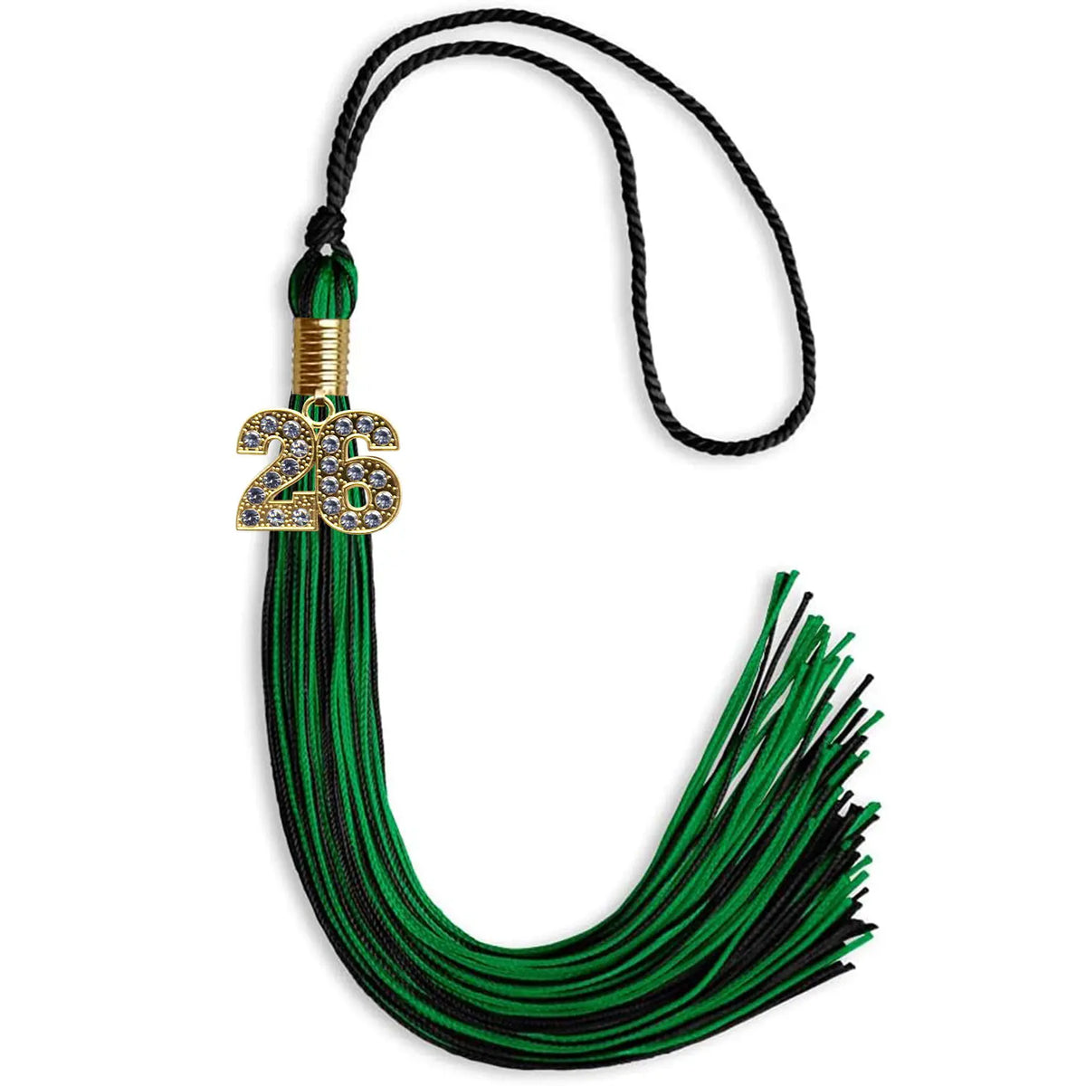 Black/Green Mixed Color Graduation Tassel with Gold Bling Charm by Endea Graduation